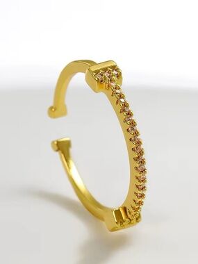 Dainty Gold-Plated Bangle Ring | Accents White Crystals